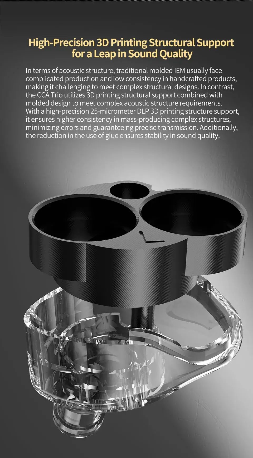 CCA Trio Triple 8mm Dynamic Driver In-Ear Monitor (IEM)