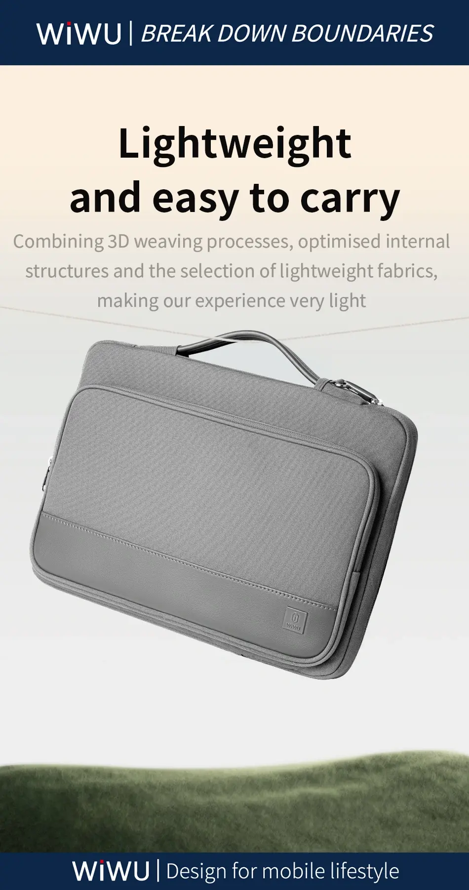 WiWU Cozy Classic Waterproof Polyester Laptop Sleeve with Anti-Drop Design & Carry Handle