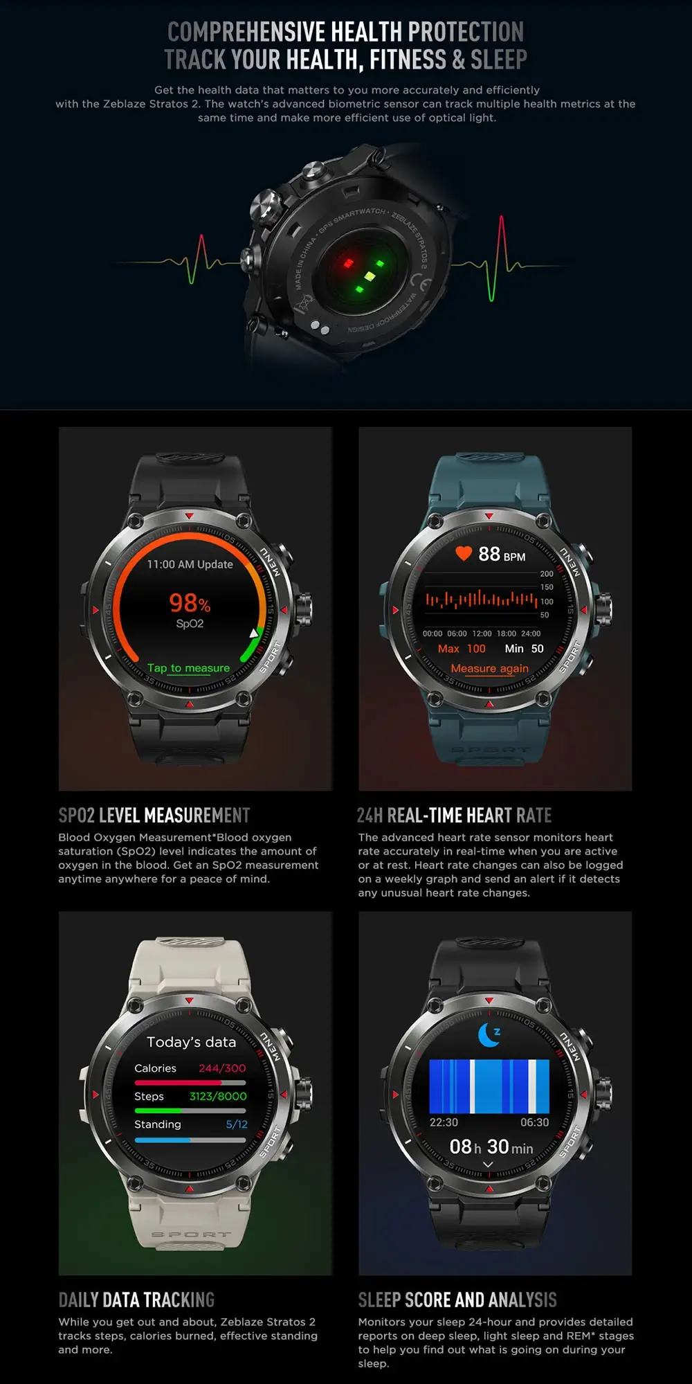 Zeblaze Stratos 2 GPS Smartwatch with AMOLED Display
