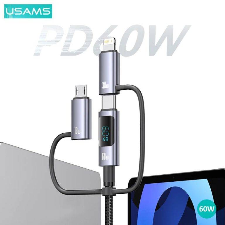 USAMS SJ713 60W Fast Charging 6-in-1 Data Cable with Digital Display