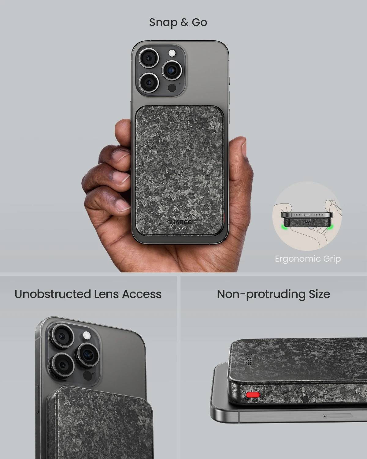 SHARGE Qi2 CarbonMag 10000mAh Magnetic Wireless Power Bank 15W Fast Charging