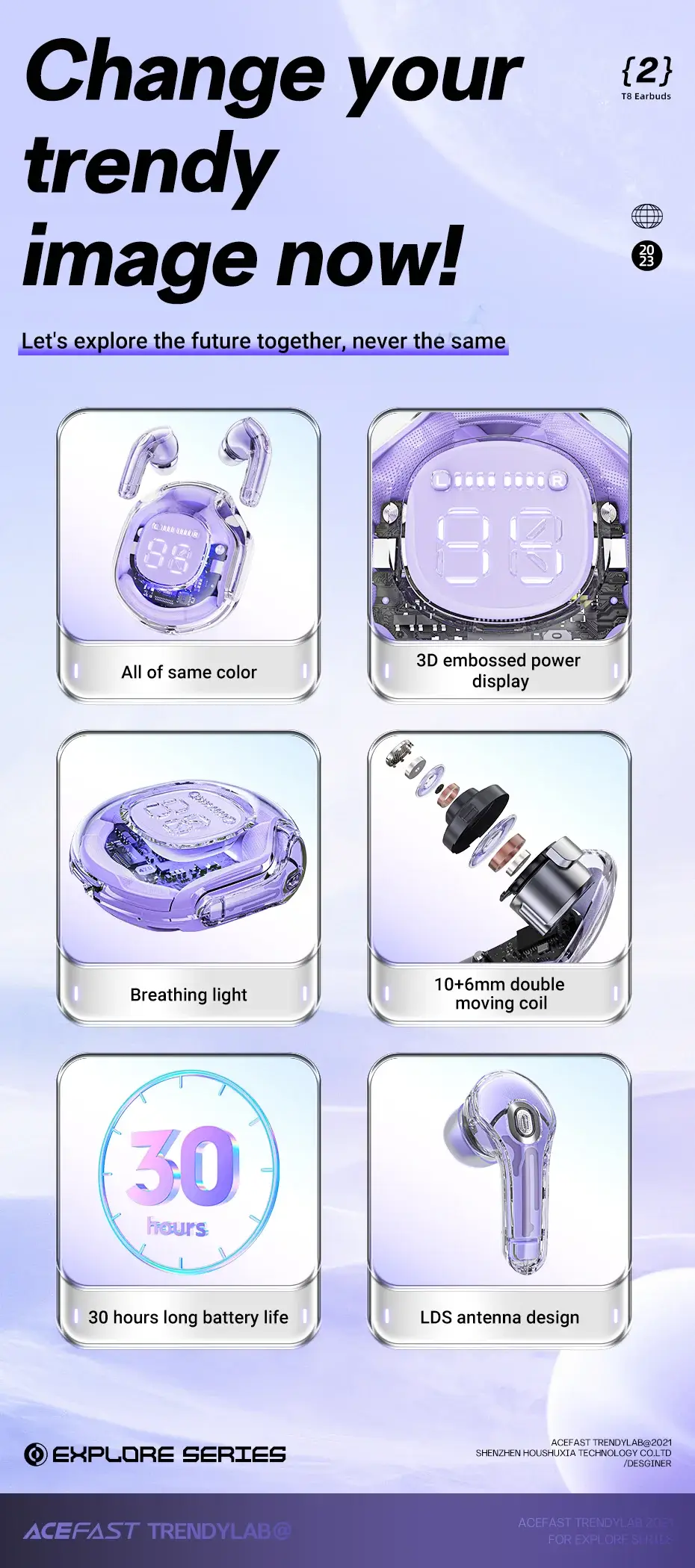 ACEFAST T8 True Wireless Bluetooth Earbuds with LED Digital Display