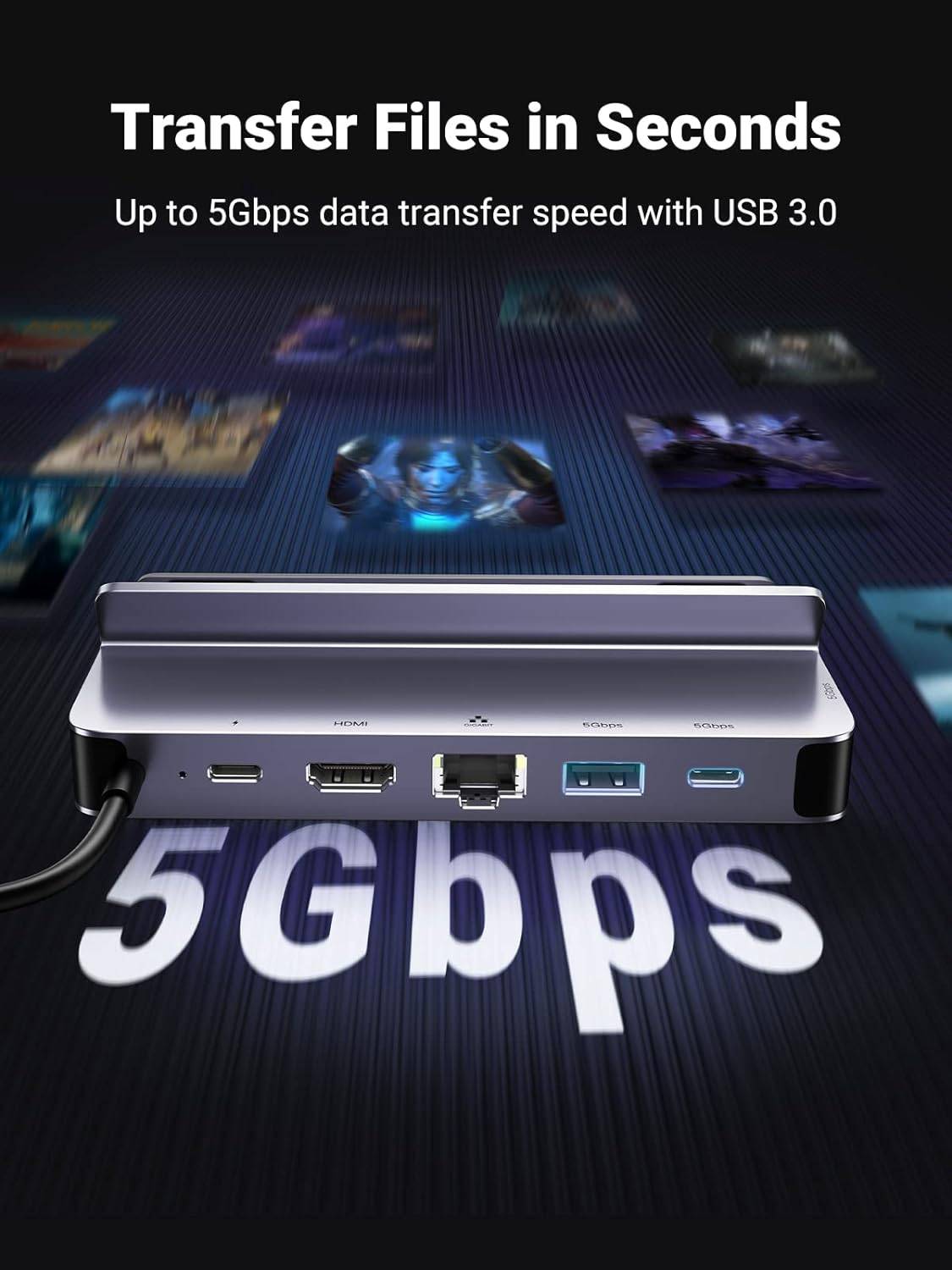 UGREEN CM666 6-in-1 Steam Deck Dock Hub with 4K@60Hz HDMI PD 100W and USB-C Docking Station