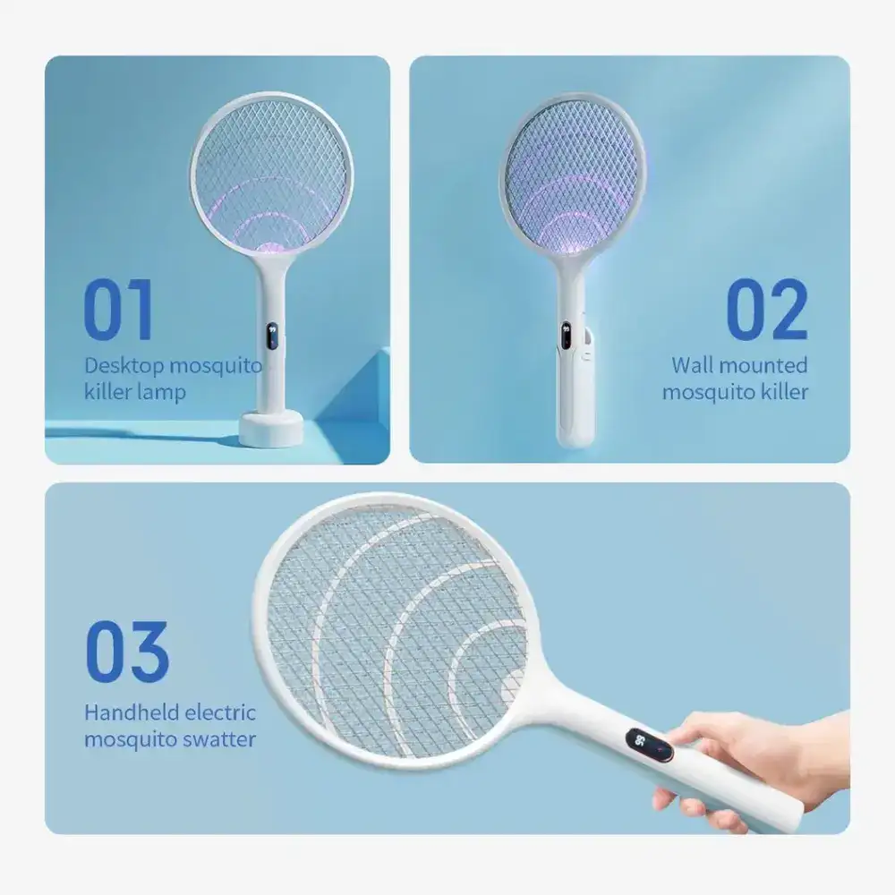 Qualitell E3 3-in-1 Electric Mosquito Swatter UV Trap Rechargeable Digital Display