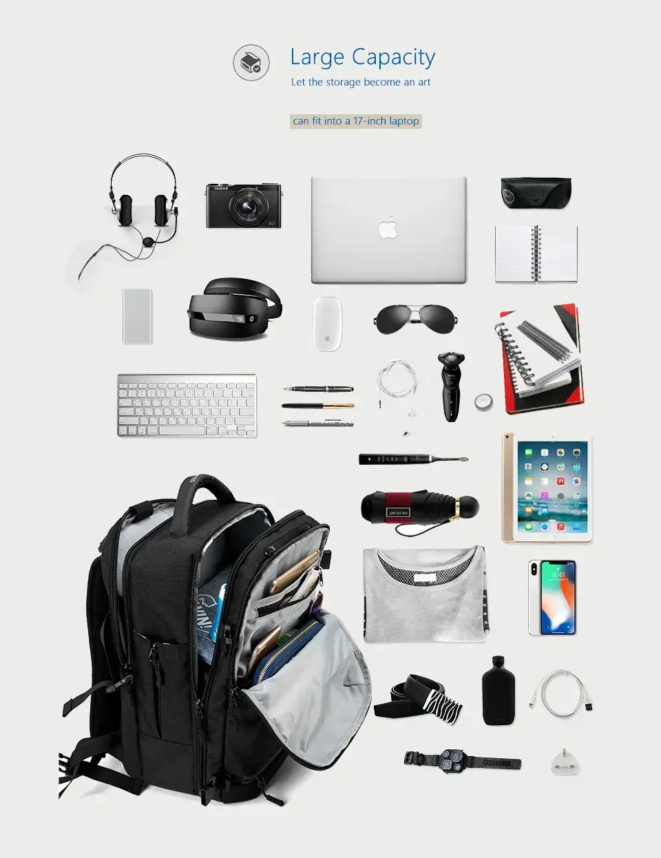Ozuko 8983L Men's Outdoor Waterproof Backpack Large-Capacity Multi-Function Travel Bag