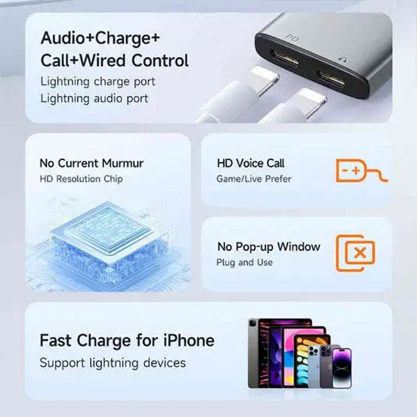 McDodo CA-556 Lightning to Dual Lightning Audio & Charging Adapter