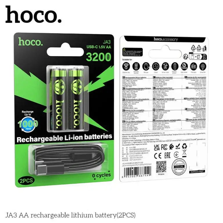 Hoco JA3 Rechargeable AA Lithium Battery 2 Pack