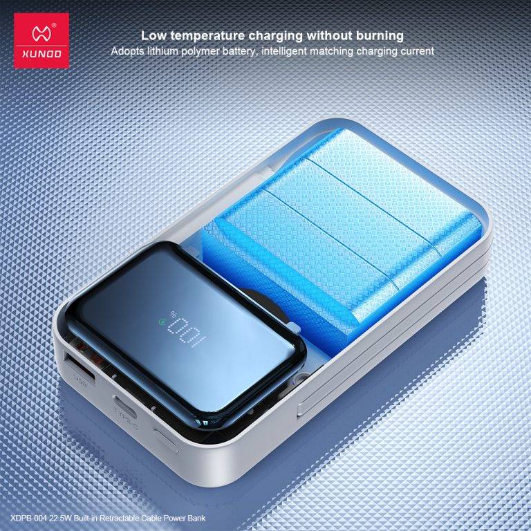 Xundd 22.5W 20000mAh Power Bank with Integrated Retractable Cable