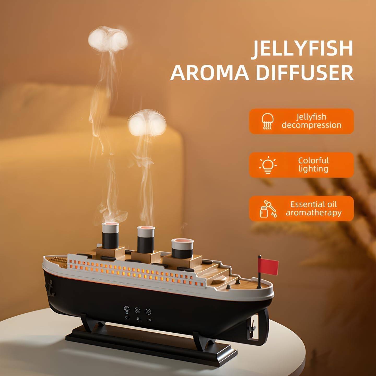 JELLYFISH Rain Cloud Titanic Cool Mist Humidifier Quiet 28dB Bedroom & Nursery Air Humidifier with Auto Shut-Off 