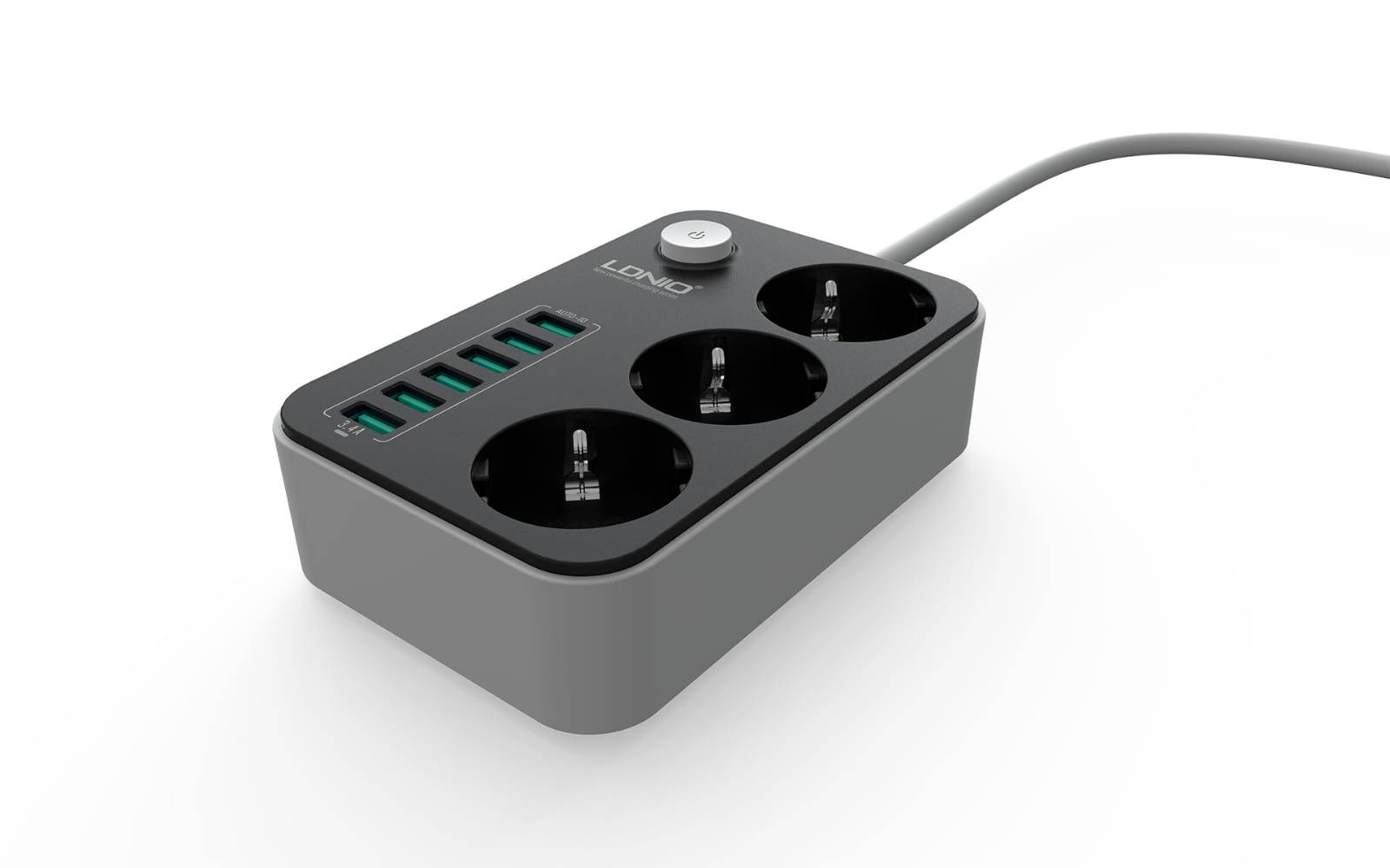 LDNIO SC3631 Smart Power Strip with 3 AC Outlets & 6 USB Ports 1.6m Cord