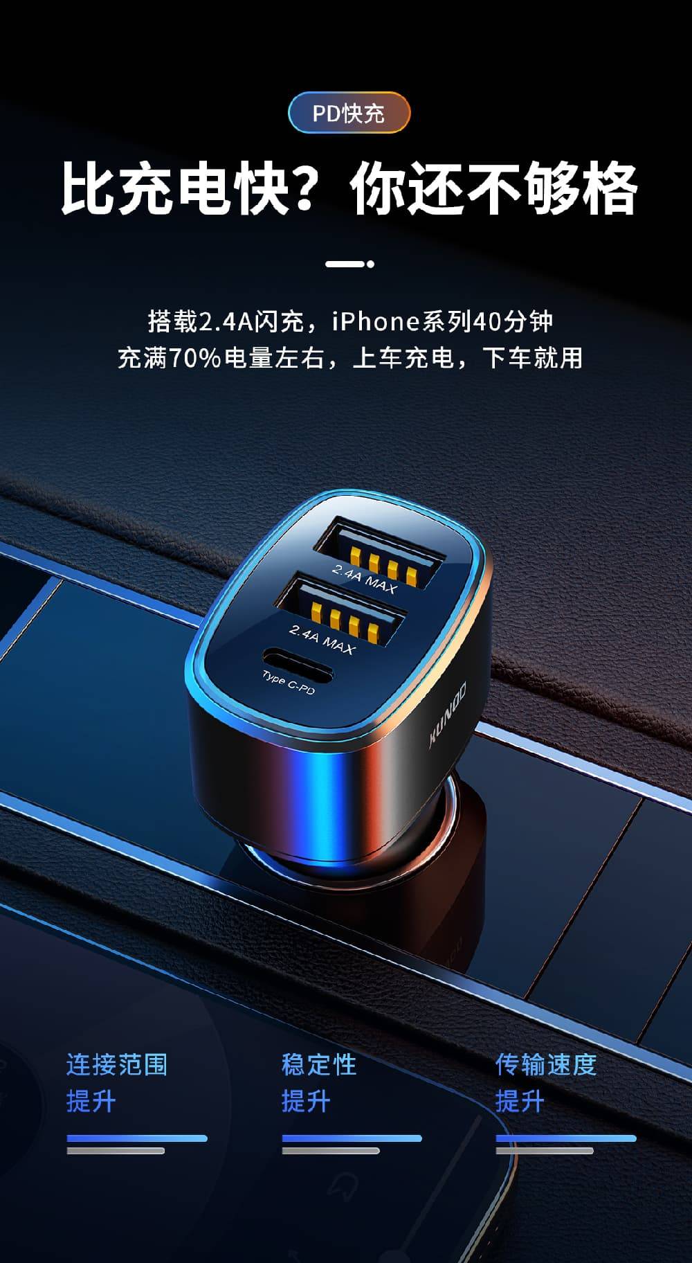 XUNDD XDCH-024 3-Port Fast Car Charger