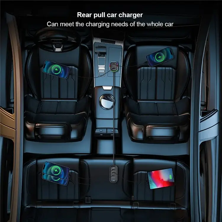 XUNDD XDCH-107 30W PD Fast Car Charger with Rear Seat Charging Ports & RGB Ambient Light