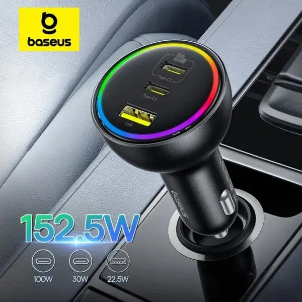 Baseus 152.5W Multi-Port Car Charger Dual USB-C + USB-A Fast Charging Set