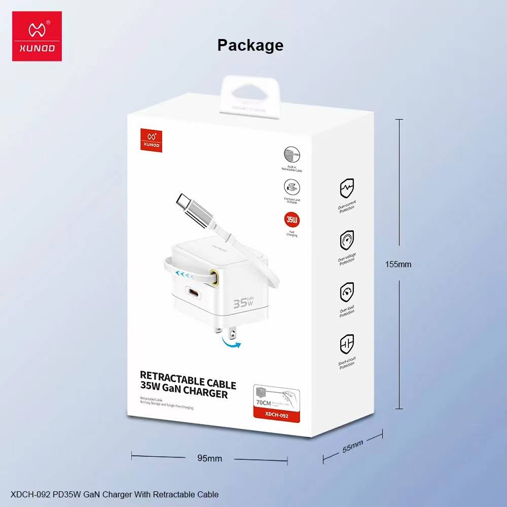 XUNDD XDCH-092 35W PD GaN Fast Charger with Retractable Cable