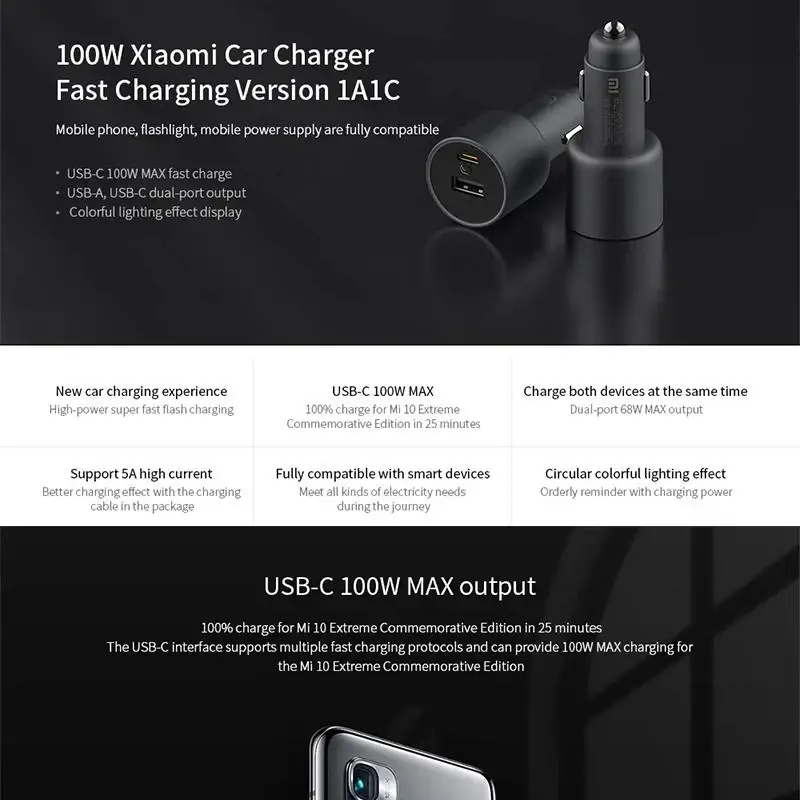Xiaomi 100W Dual USB Quick Charge Car Charger