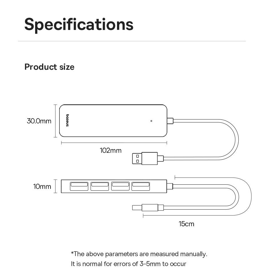 Baseus UltraJoy Series 4-Port USB-A Hub: Versatile USB3.0 Docking Station with Extended 100cm Cable