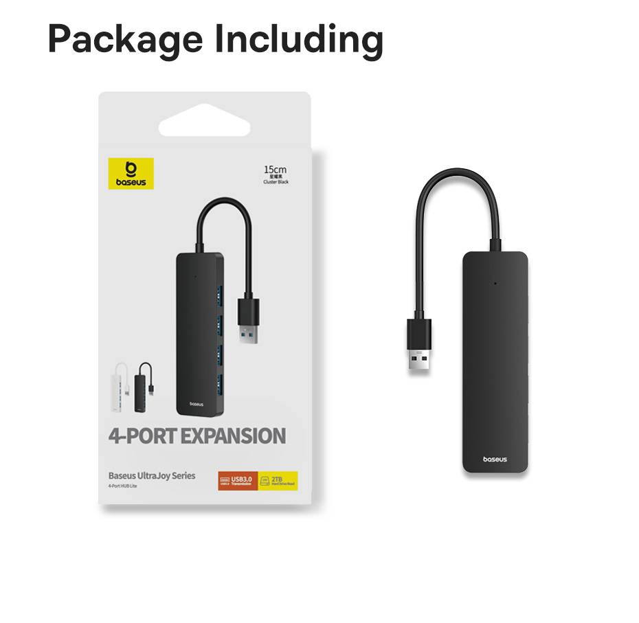 Baseus UltraJoy Series 4-Port USB-A Hub: Versatile USB3.0 Docking Station with Extended 100cm Cable