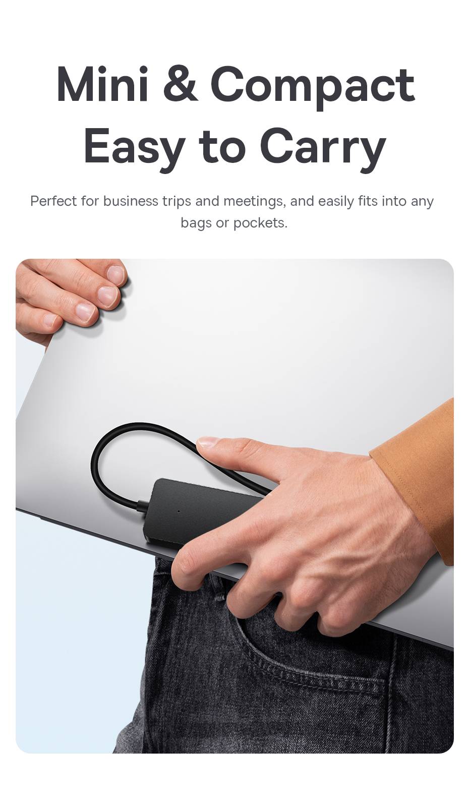 Baseus UltraJoy Series 4-Port USB-A Hub: Versatile USB3.0 Docking Station with Extended 100cm Cable