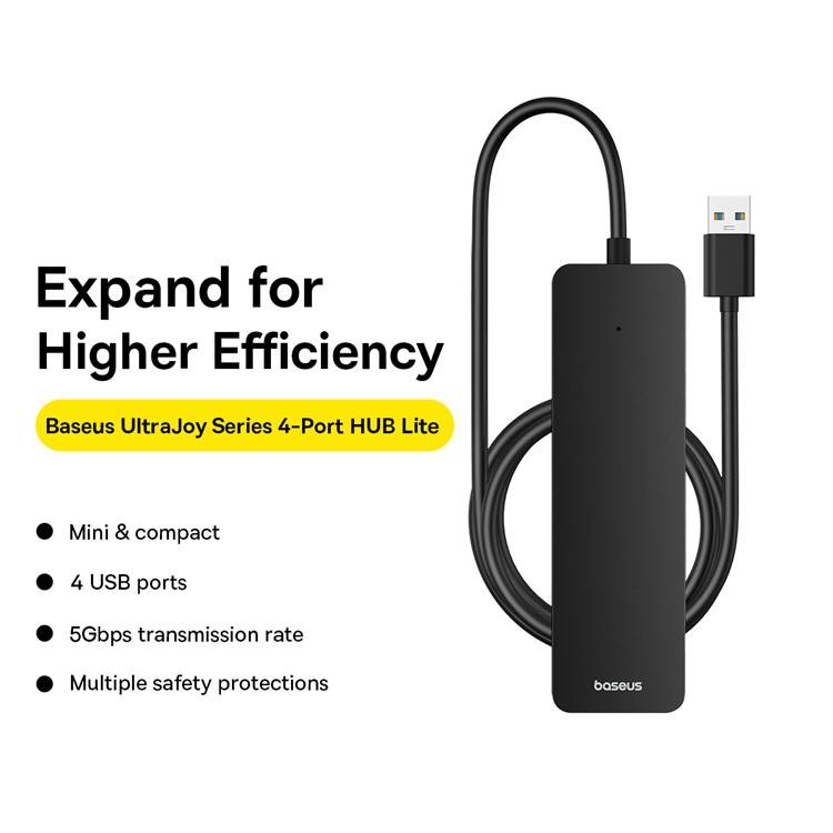 Baseus UltraJoy Series 4-Port USB-A Hub: Versatile USB3.0 Docking Station with Extended 100cm Cable Baseus UltraJoy Series 4-Port USB-A Hub: Versatile USB3.0 Docking Station with Extended 100cm Cable