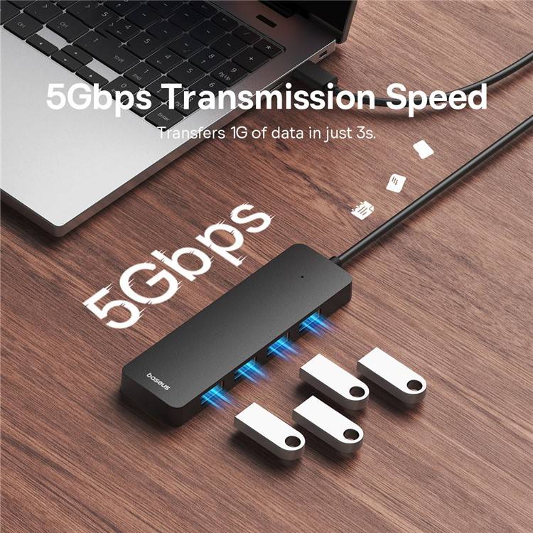 Baseus UltraJoy Series 4-Port USB-A Hub: Versatile USB3.0 Docking Station with Extended 100cm Cable Baseus UltraJoy Series 4-Port USB-A Hub: Versatile USB3.0 Docking Station with Extended 100cm Cable