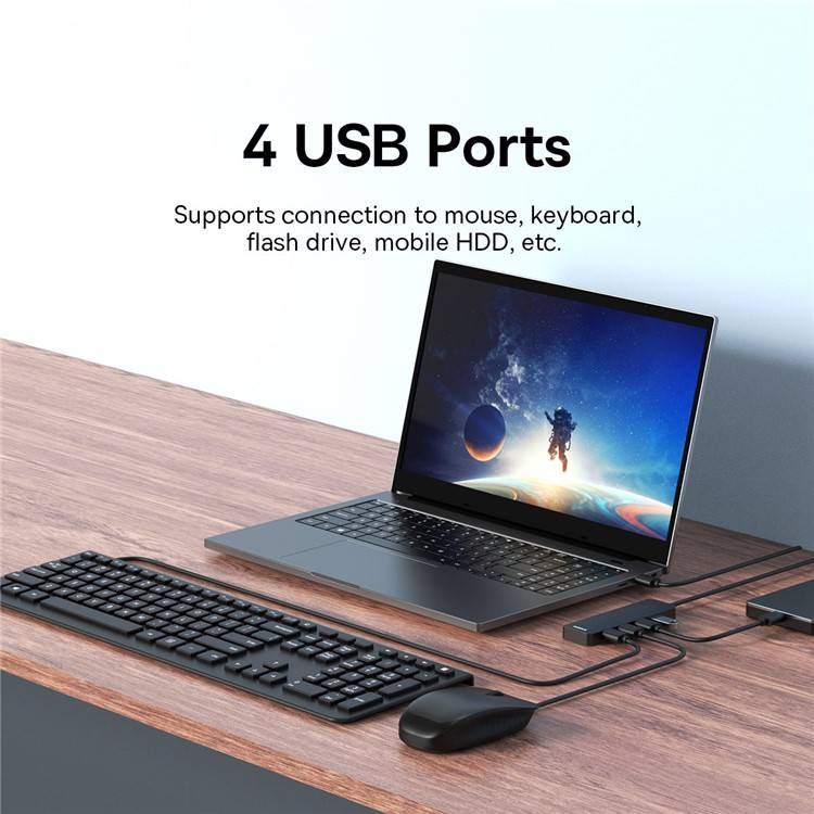Baseus UltraJoy Series 4-Port USB-A Hub: Versatile USB3.0 Docking Station with Extended 100cm Cable Baseus UltraJoy Series 4-Port USB-A Hub: Versatile USB3.0 Docking Station with Extended 100cm Cable