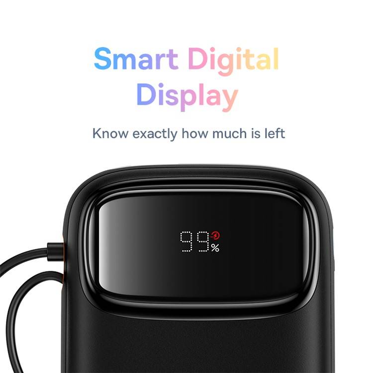 Baseus Qpow 2 Power Bank: 22.5W 20000mAh with Built-In Lightning & Type-C Cables and Digital Display Baseus Qpow 2 Power Bank: 22.5W 20000mAh with Built-In Lightning & Type-C Cables and Digital Display
