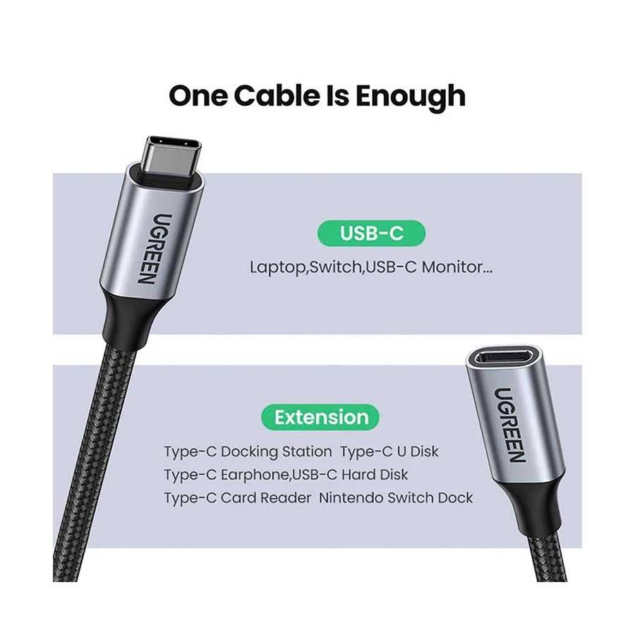 UGREEN US372 USB-C Male to Female Gen2 Aluminum Case Braided Extension Cable 1M (30205)