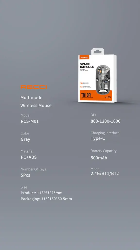 Recci RCS-M01 Space Capsule Transparent Wireless Mouse