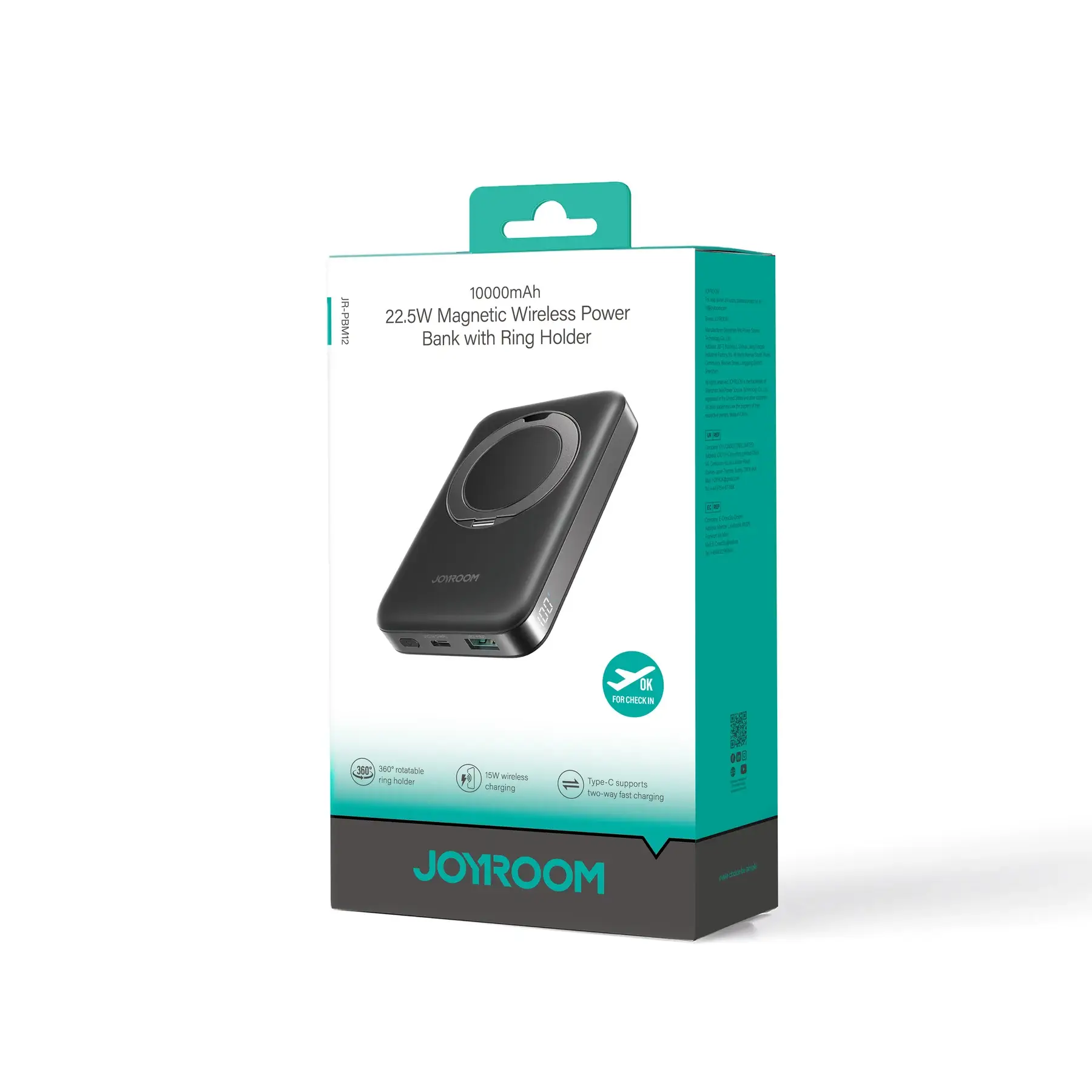 JOYROOM JR-PBM12 10000mAh 22.5W Fast Charging Magnetic Wireless Power Bank with Ring Holder