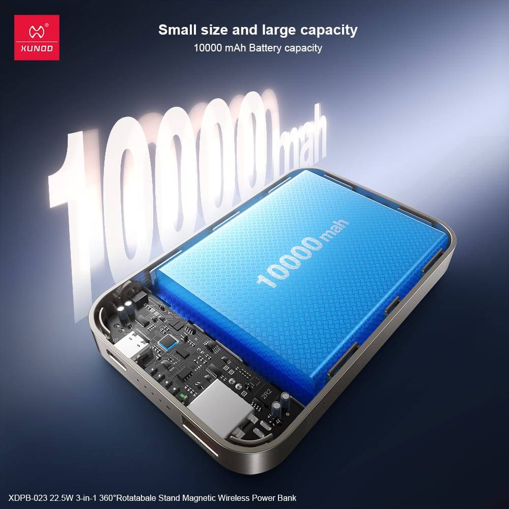 XUNDD XDPB-023 10000mAh 22.5W 3-in-1 Magnetic Wireless Power Bank with 360° Rotatable Stand
