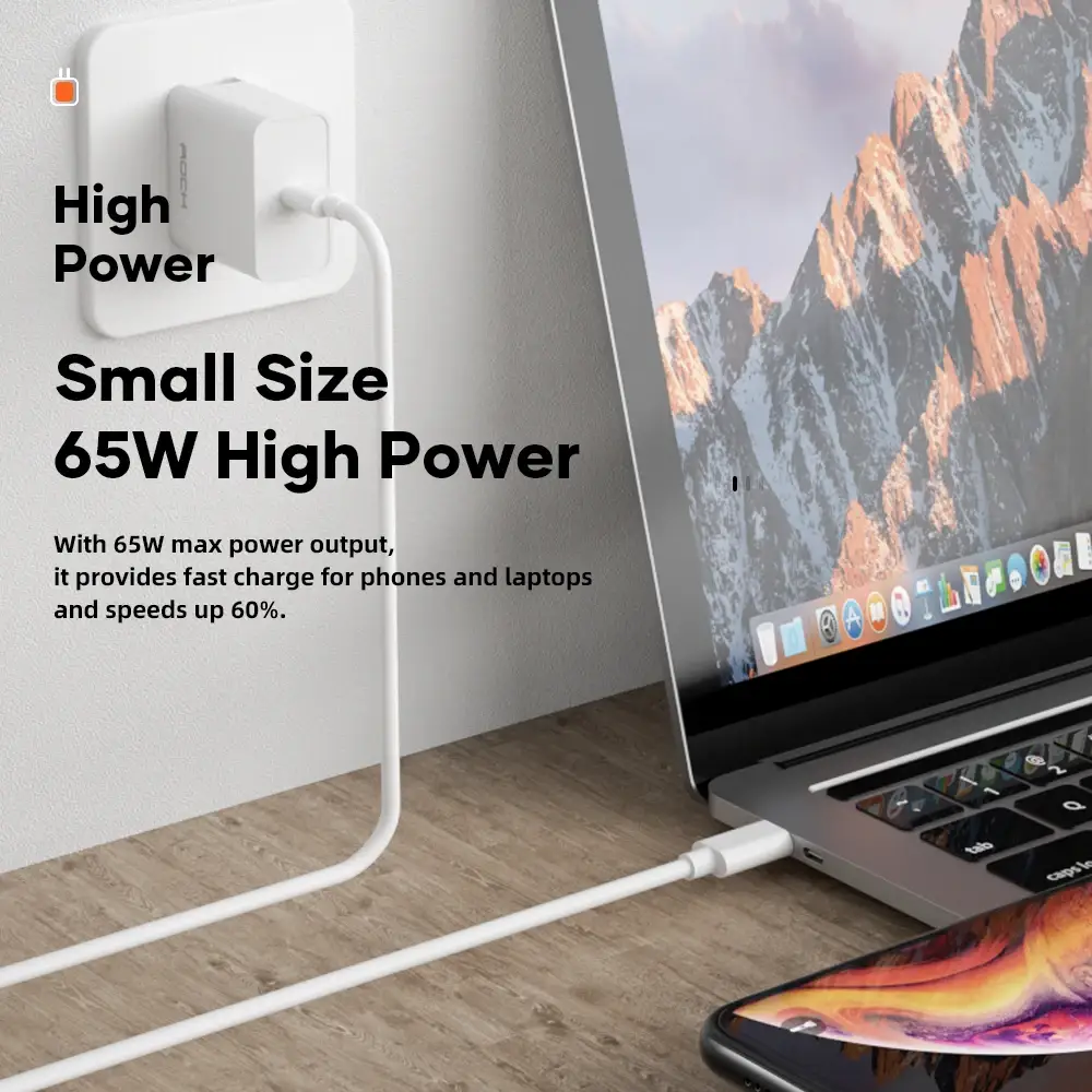ROCK T36 GaN 65W Fast Charger PD3.0 PPS QC3.0 & FCP Fast Charging Adapter