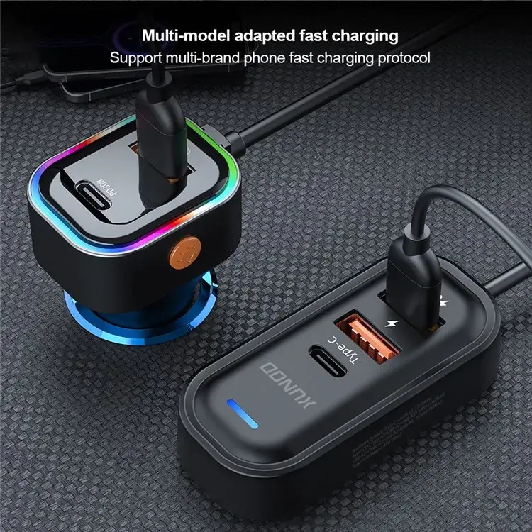 XUNDD XDCH-107 30W PD Fast Car Charger with Rear Seat Charging Ports & RGB Ambient Light