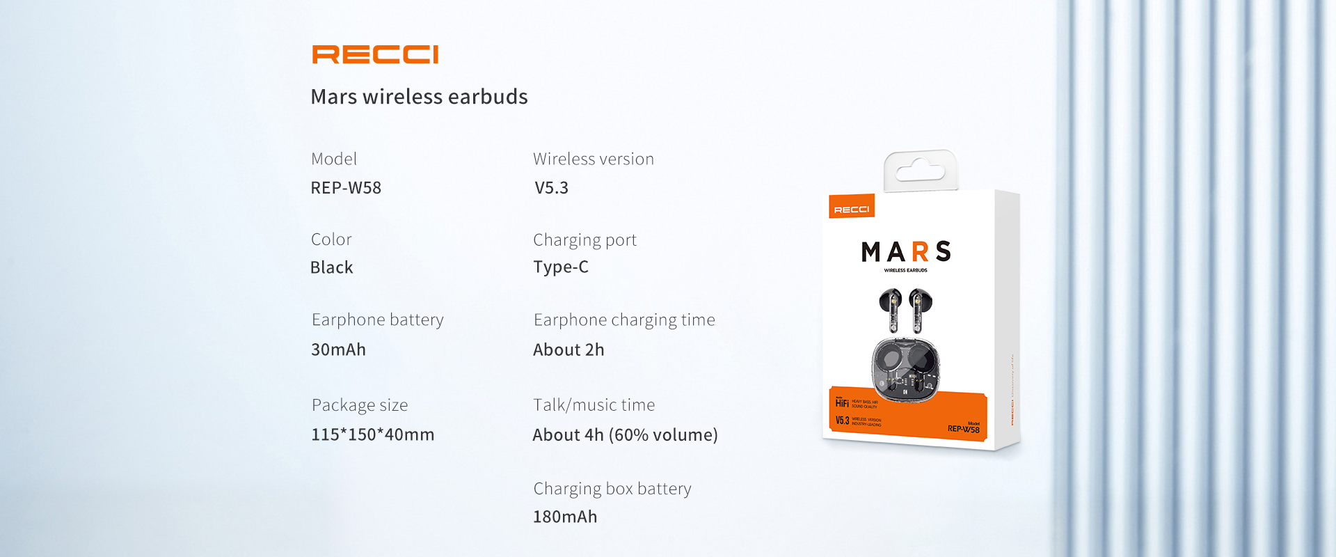 RECCI REP-W58 MARS True Wireless Bluetooth Earbuds