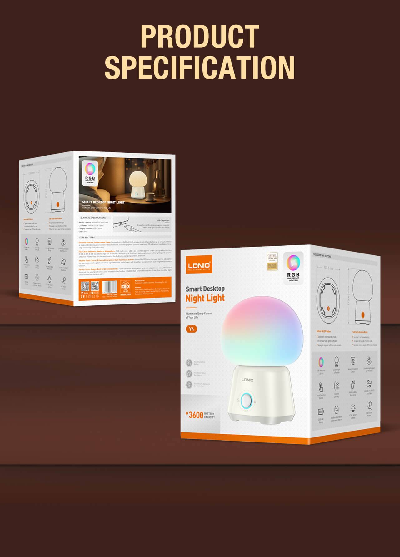 LDNIO Y4 Smart RGB LED Night Light with 3600mAh Rechargeable Battery