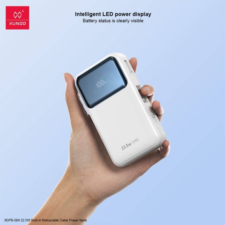Xundd 22.5W 20000mAh Power Bank with Integrated Retractable Cable