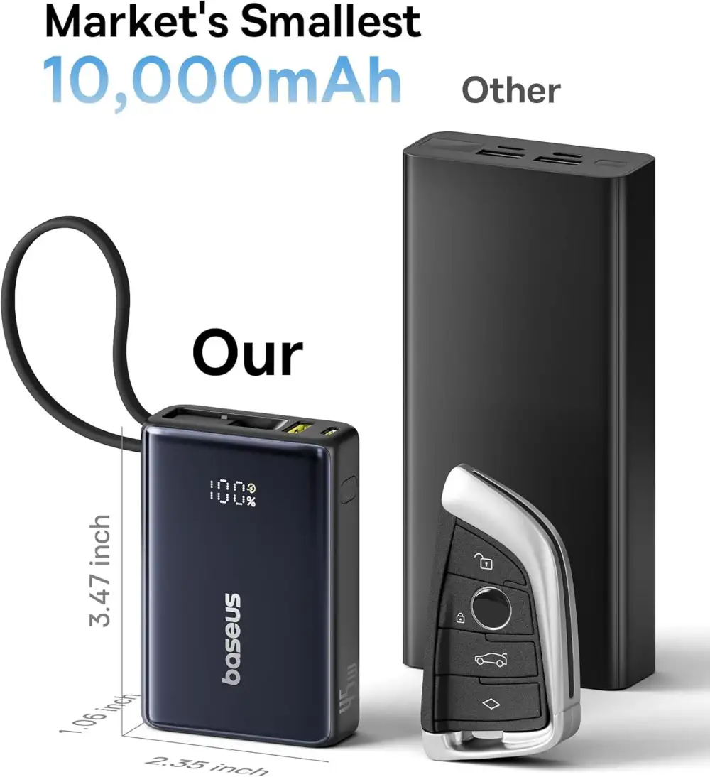 Baseus PicoGo 10000mAh 45W Portable Power Bank with Built-in USB-C Cable