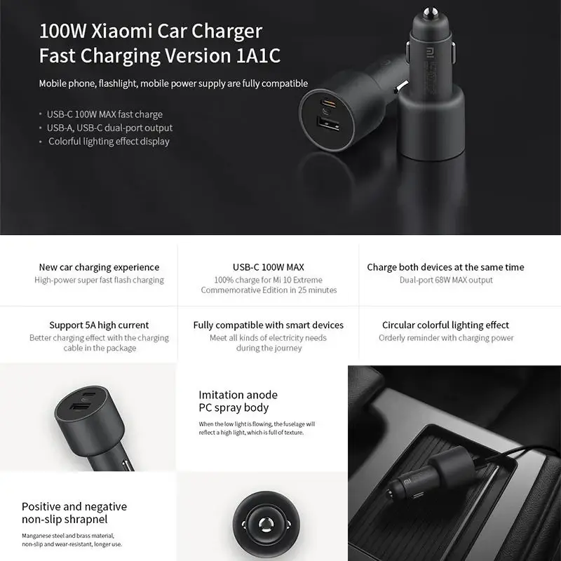 Xiaomi 100W Dual USB Quick Charge Car Charger