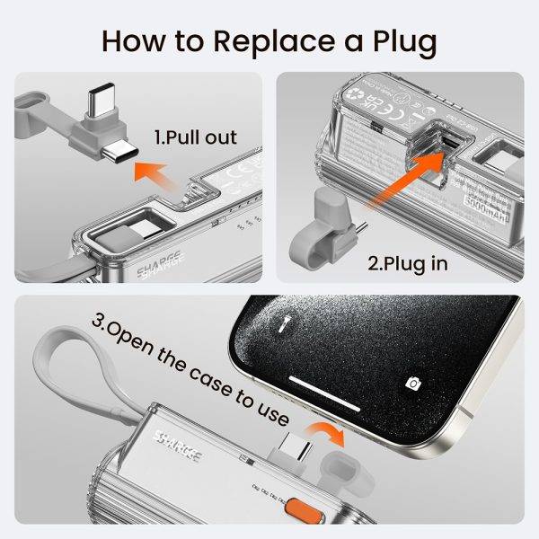 SHARGE Flow Mini 5000mAh Power Bank with Built-in Cable (Lightning & Type-C) SHARGE Flow Mini 5000mAh Power Bank with Built-in Cable (Lightning & Type-C)
