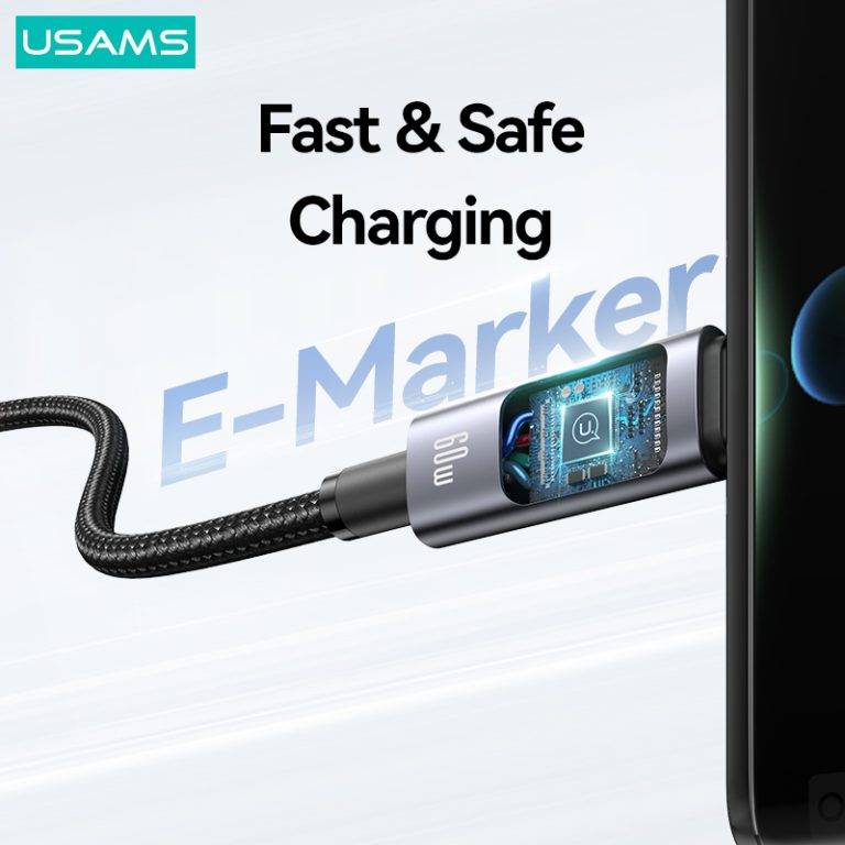USAMS SJ713 60W Fast Charging 6-in-1 Data Cable with Digital Display