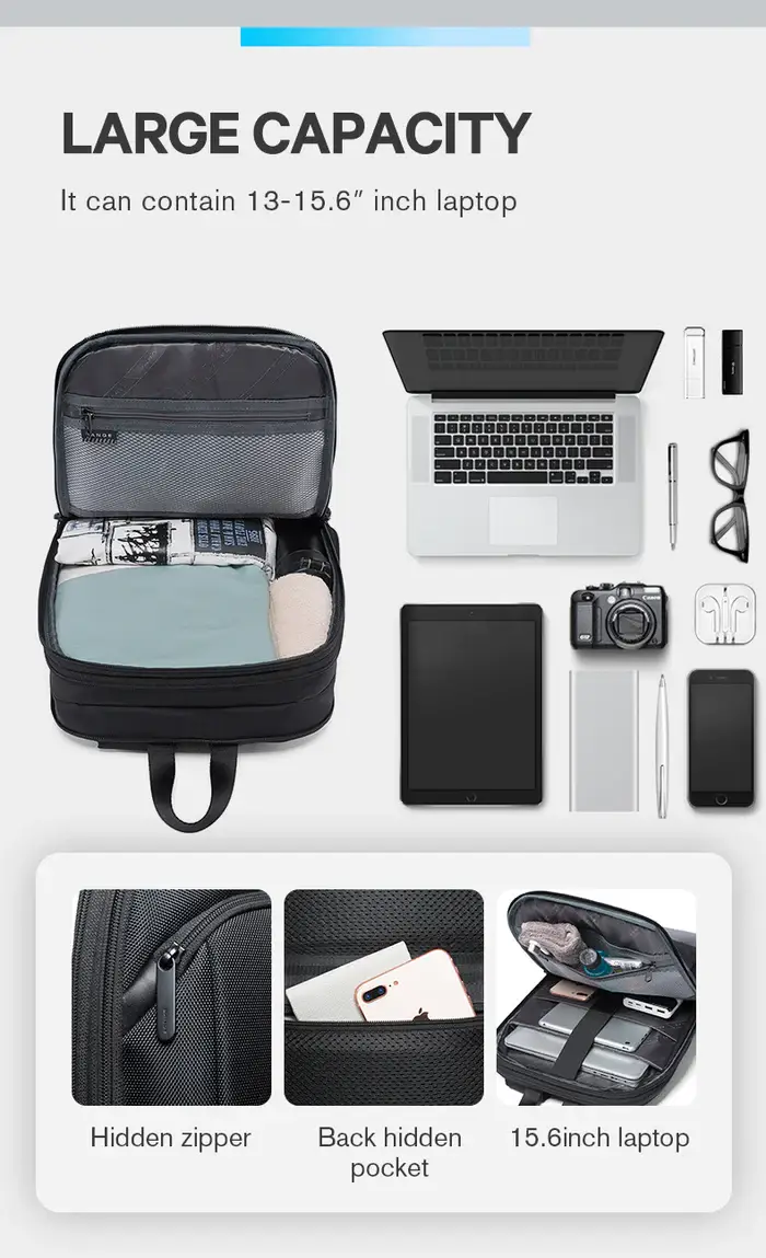 BANGE BG 77115 More Space Less Stress Anti-Theft Backpack That Grows with You
