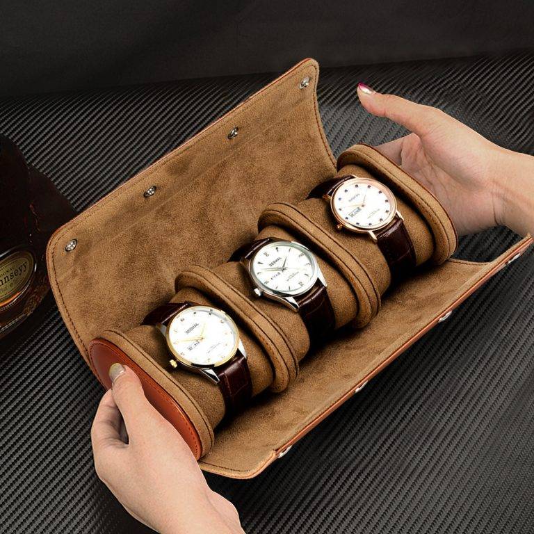 Luxury Vintage Leather Watch Roll 3 Slot Travel Storage Case
