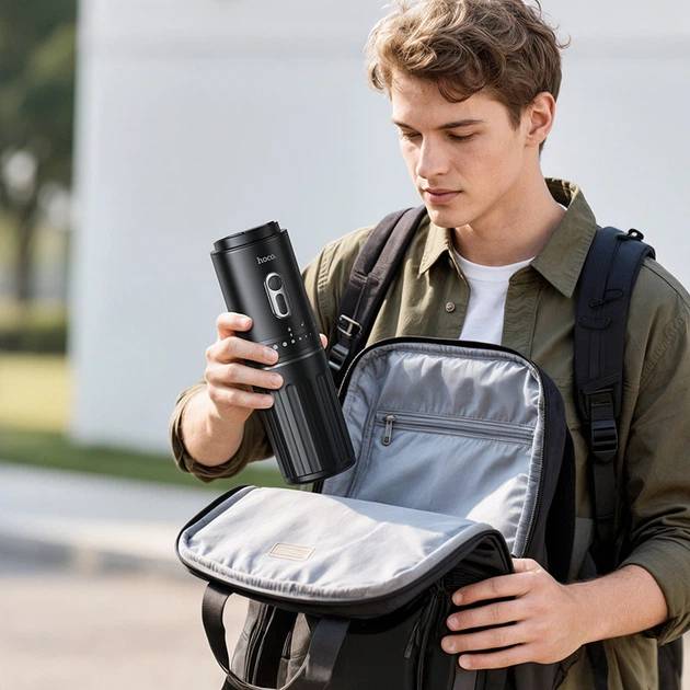 HOCO HX80 Portable Coffee Maker with Adjustable Grinder and Integrated Coffee Container