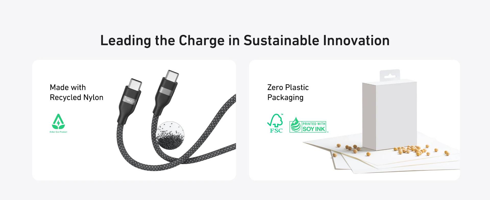 Anker A82E2 240W USB-C to USB-C Upcycled Braided 3ft & 6ft Fast Charging Cable