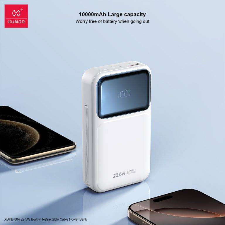 Xundd 22.5W 20000mAh Power Bank with Integrated Retractable Cable