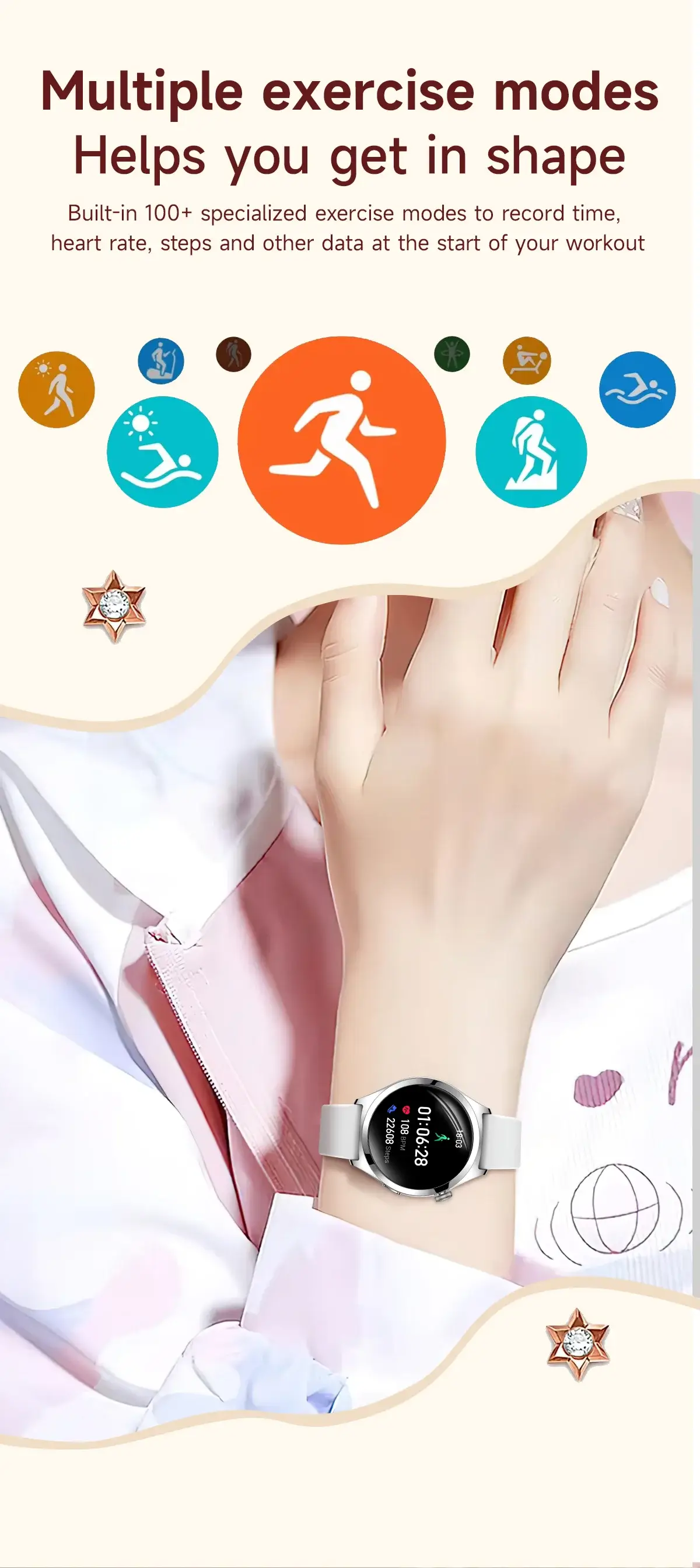 YES Ariel Nova Smartwatch for Women with Health & Fitness Tracking and IP68 Water Resistance