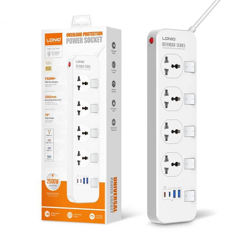 LDNIO SC4408C 4-Outlet AC + 4-USB Extension Power Socket Strip