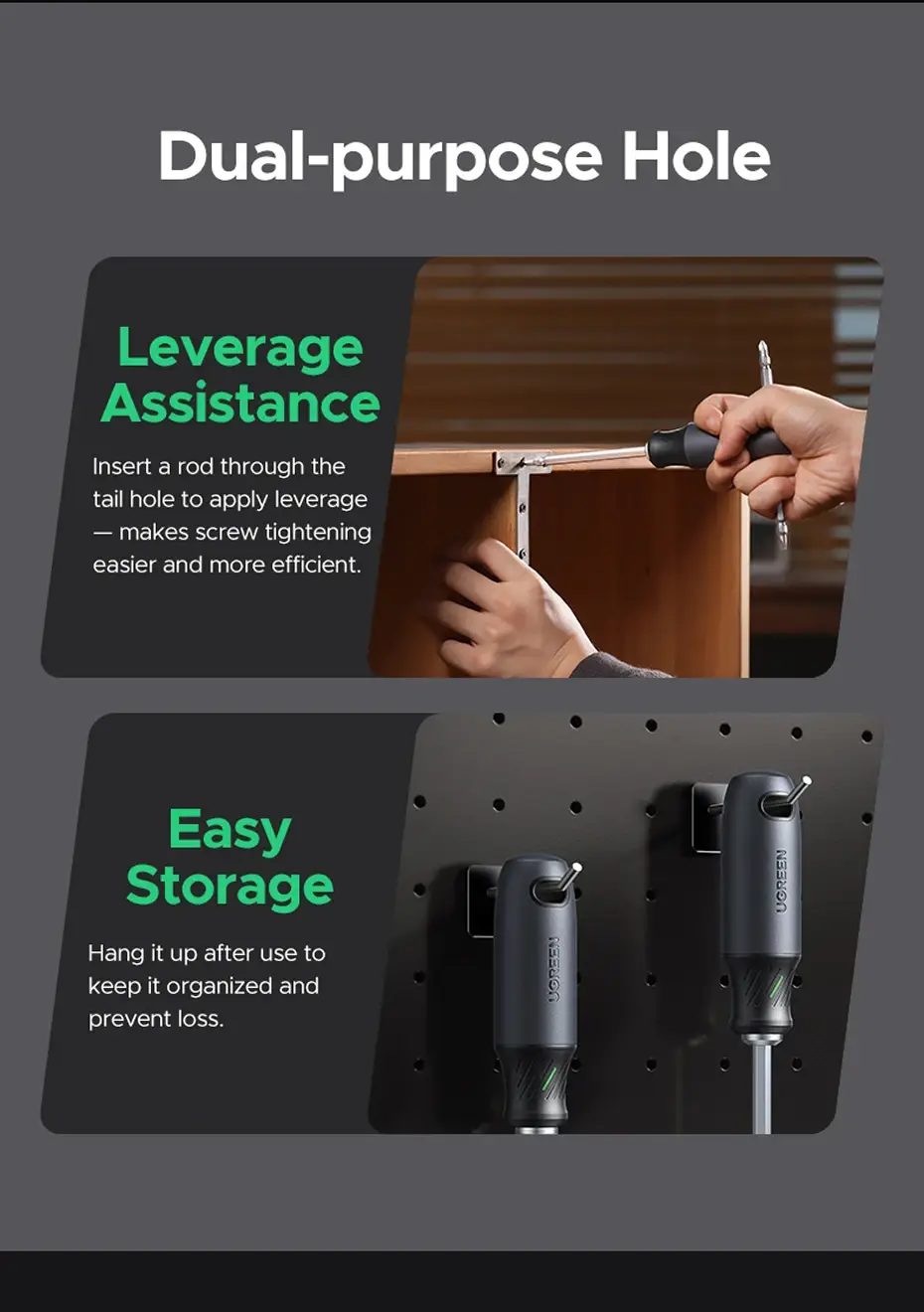 UGREEN 2-in-1 Magnetic Screwdriver Bit Set 6mm S2 Alloy Steel  100mm Portable Repair Tool