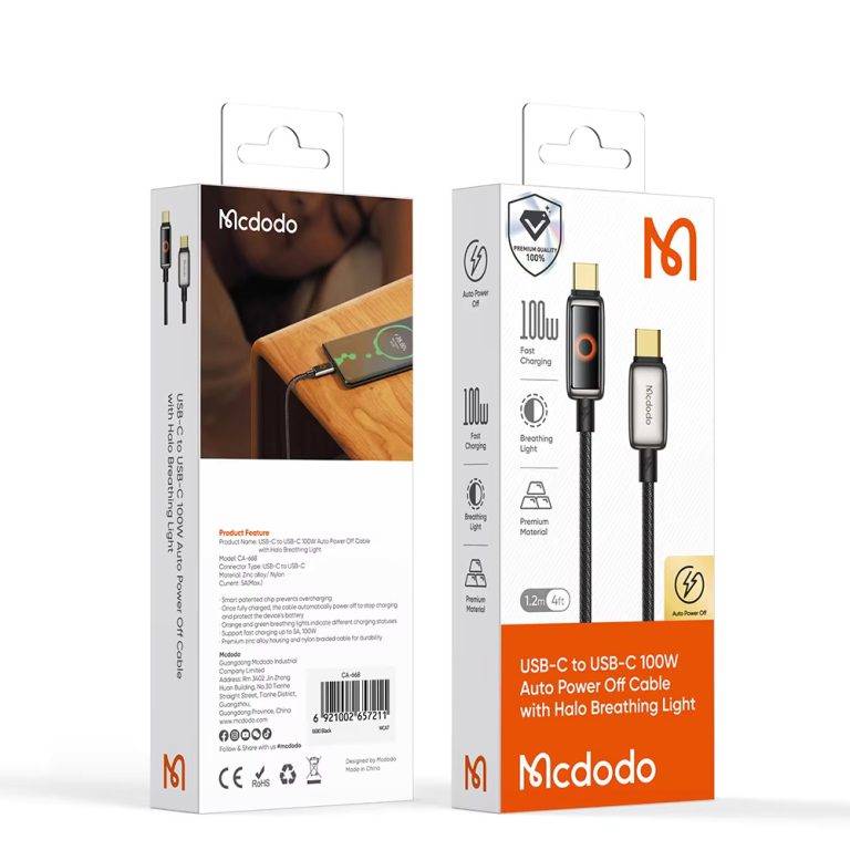 McDodo CA-6680 100W USB-C to USB-C Auto Power-Off Charging Cable