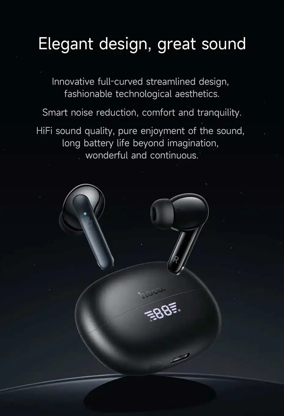 Hoco EQ5 TWS Wireless Earbuds Bluetooth Headset with Hybrid ANC & ENC Noise Reduction