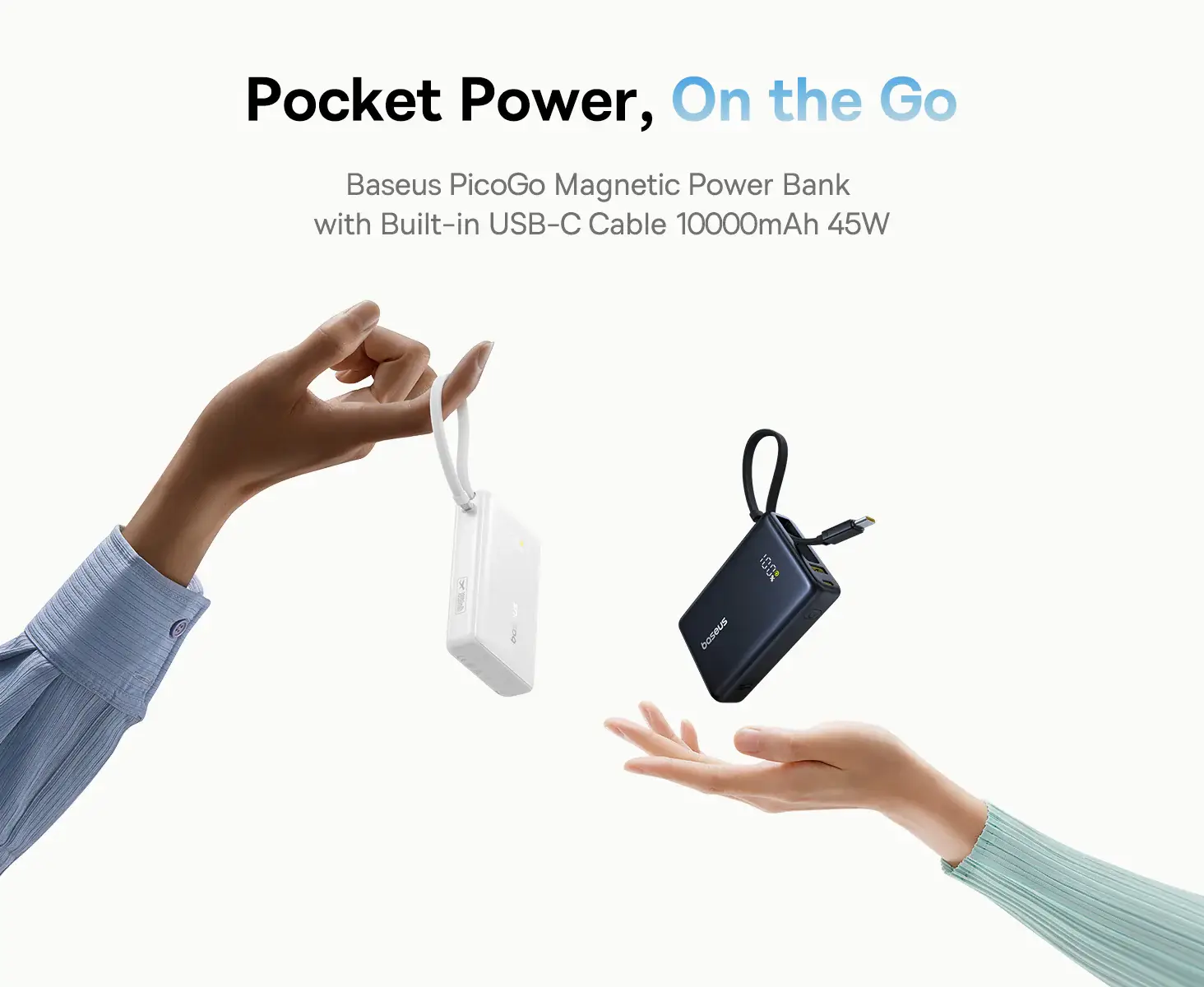 Baseus PicoGo 10000mAh 45W Portable Power Bank with Built-in USB-C Cable